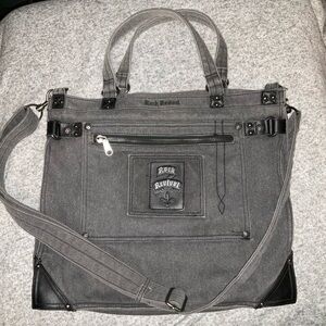 Rock Revival Grey Denim Canvas Messenger Tote Bag Crossbody 90’s Y2K Grunge